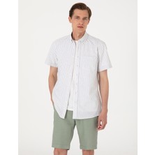 Pierre Cardin Erkek Haki Regular Fit Çizgili Kısa Kollu Gömlek 50307082-VR027