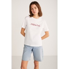 Grimelange Alma Kadın Regular Baskılı Beyaz T-shirt