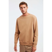 Grimelange Travis Erkek Yumuşacık Kumaşlı Regular Fit Yuvarlak Yakalı Kahverengi Sweatshirt