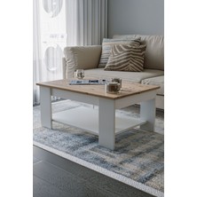 Atlantik Çam - Beyaz Sole Orta Sehpa 60X90X45 Alt Büyük Raflı