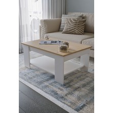 Safir Meşe - Beyaz Sole Orta Sehpa 60X90X45 Alt Büyük Raflı