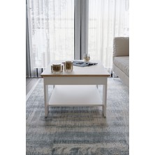Safir Meşe - Beyaz Sole Orta Sehpa 60X90X45 Alt Büyük Raflı