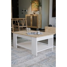 Safir Meşe - Beyaz Sole Orta Sehpa 60X90X45 Alt Büyük Raflı