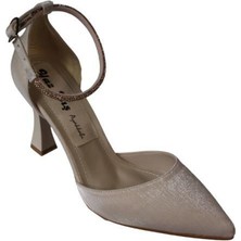 Yazkış Kadın Saten Ten Gümüş Siyah Bilekden Bağlama 9cm Şamdan Topuk Sivri Burun Abiye Ayakkabı