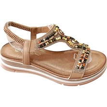 De Scarıo 2060 Kadın Taşlı Comfort Sandalet Taba