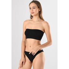 Miss Fit Kadın Siyah Dikişsiz Basic Pedsiz Fitilli Straplez Büstiyer Örme Seamless 1401