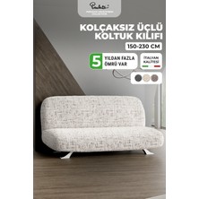 Paulato Lastikli Esnek ve Yıkanabilir Kolçaksız 3 Kişilik Koltuk Örtüsü Kanepe Kılıfı - Beyaz