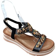 De Scarıo 2060 Kadın Taşlı Comfort Sandalet Siyah