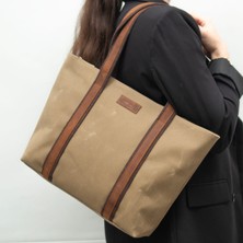 Design 05 Kanvas Kumaş - Deri Kadın Haki Omuz Çanta