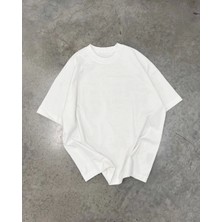 Luz&pos Unisex Basic Bisiklet Yaka Oversize T-Shirt - Beyaz