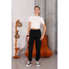 Kadın Ekru Bisiklet Yaka Crop T-Shirt - 169