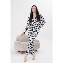 Arvin Pijama Pamuklu Düğmeli Gömlek Yakalı Yazlık Pijama Takımı Milk Baskılı
