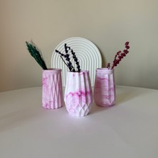 Üçlü Minimal Dekoratif Pembe Vazo Seti