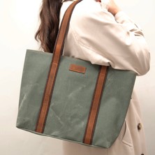 Design 05 Kanvas Kumaş - Deri Kadın Haki Omuz Çanta