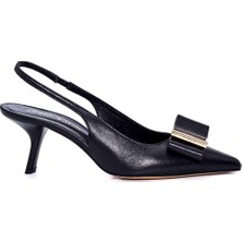 Searl Siyah Hakiki Deri Kadın Stiletto & Abiye