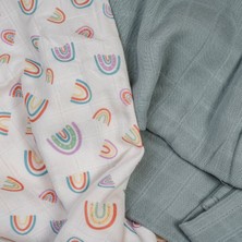 Beberotti 2'li Müslin Örtü %100 Pamuk 75X90CM- Tiny Rainbows Mint