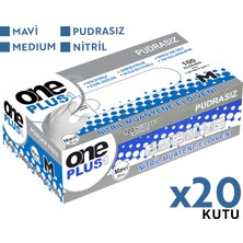 One Plus Nitril Muayene Eldiveni 100'LÜ M Orta Boy Mavi 20 Kutu