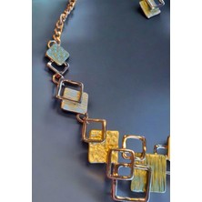 Retro Model Şık Gold&yeşil Kolye Küpe Set