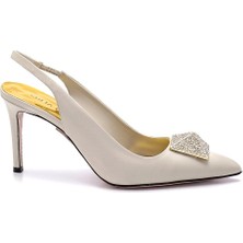 Lenı Krem Hakiki Deri Kadın Stiletto & Abiye