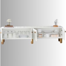 Lidya Duvar Ünitesi Beyaz 4 Kapaklı Raflı Modren Tasarım180x50x36 cm