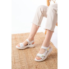 DM-363  Beyaz Baret Cırtlı Dikişli Günlük Kadın Sandalet