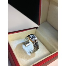 Erkek Gümüş Yüzük - Ay Yıldız Bayrak Işlemeli Siyah Zirkon Taşlı Ince Kibar 925 Ayar Yüzük