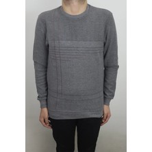 Santa Fistan Store Erkek Gri Desenli Spor Kesim Normal Kalıp Bisiklet Yaka Selanik Kumaşlı Kışlık Kazak