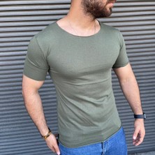 Açık Yaka Basic Tişört Haki