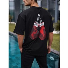 Luz&pos Unisex Bisiklet Yaka Baskılı Oversize T-Shirt - Siyah