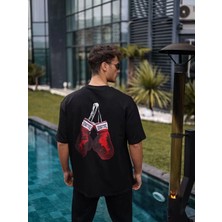 Luz&pos Unisex Bisiklet Yaka Baskılı Oversize T-Shirt - Siyah