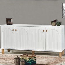 Lidya Konsol Beyaz 4 Kapaklı Ahşap Detaylı Ayaklı 180x80x44 cm
