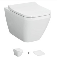 Vitra Integra Square Kare Rim-Ex Asma Klozet + Slim Duroplast Yavaş Kapanan Klozet Kapağı Set