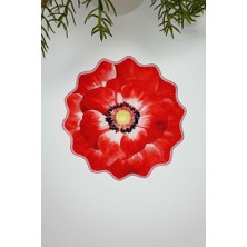 Sulu Boya Kırmızı Pembe Gül Desenli Fincan Uyumlu Nakışlı Kokteyl Peçetesi 1 Adet