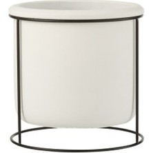 METAL AKSANLI BEYAZ SAKSI / 17 CM