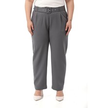 Büyük Beden Önü Pileli Cepli Kemerli Antrasit Pantolon