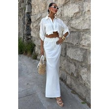 Crop Gömlekli ve Eteği Büzgülü Tasarım Takım