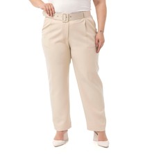 Büyük Beden Önü Pileli Cepli Kemerli Bej Rengi Pantolon