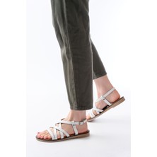 205-017 Beyaz Ortopedik Hakiki Deri Kadın Sandalet