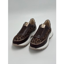 Kadın Kahve Hakiki Deri Leopar Sneaker