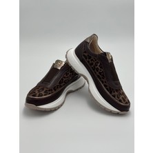 Kadın Kahve Hakiki Deri Leopar Sneaker