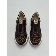 Kadın Kahve Hakiki Deri Leopar Sneaker