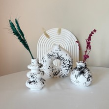 El Yapımı Siyah Beyaz Sıçratma Desenli 3'lü Mini Vazo Seti - Modern Dekoratif Vazo