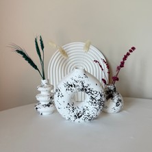 El Yapımı Siyah Beyaz Sıçratma Desenli 3'lü Mini Vazo Seti - Modern Dekoratif Vazo