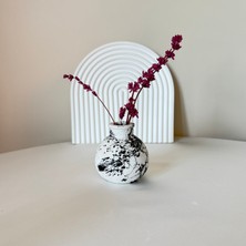 El Yapımı Siyah Beyaz Sıçratma Desenli 3'lü Mini Vazo Seti - Modern Dekoratif Vazo