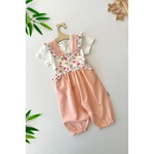 Miniğimin Cicileri Gül Desenli Fırfır Askılı Kız Bebek Şort Tulum 2 li takım - Somon