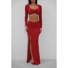 Yırtmaçlı Etek ve Crop Bluz Takım