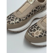Hakiki Deri Leopar Desenli Kadın Sneaker