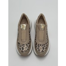 Hakiki Deri Leopar Desenli Kadın Sneaker