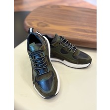 1098 Haki Siyah Hakiki Deri Erkek Sneakers