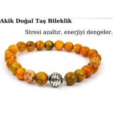 Akik Doğal Taş Bileklik Turuncu Unisex Aksesuar Bijuteri Hediyelik Bileklik
